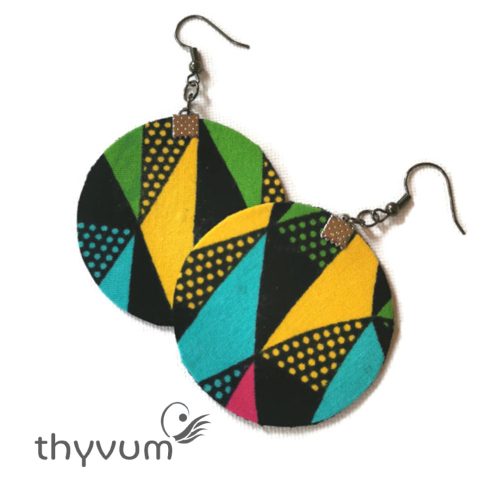 Harlequin kerek afrikai textil fülbevaló