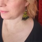 Olive Royale- egyedi afrikai textil statement fülbevaló oliva-fekete színben, kristálygyöngyökkel