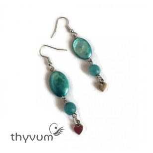 Kék édesvízi gyöngyfülbevaló-szíves