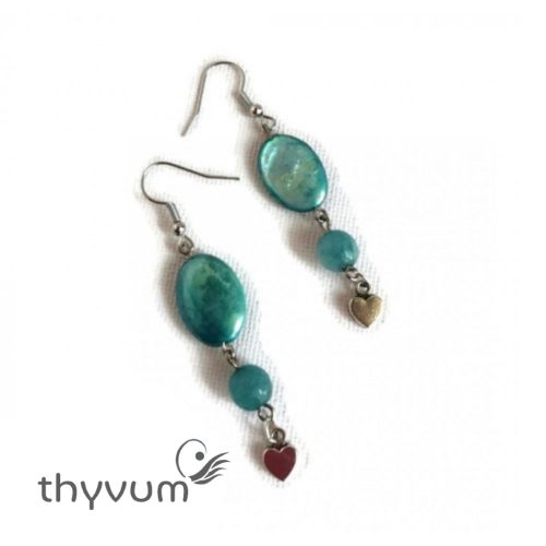 Kék édesvízi gyöngyfülbevaló-szíves