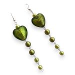 Zöld szíves hosszú gyöngyfülbevaló