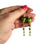 Zöld szíves hosszú gyöngyfülbevaló