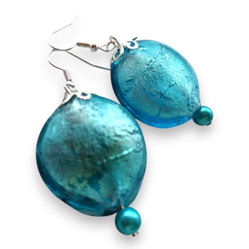 Kék Aura Üveggyöngy fülbevaló