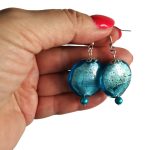 Kék Aura Üveggyöngy fülbevaló