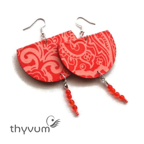Florencia - narancssárga ethno mintás félhold fülbevaló