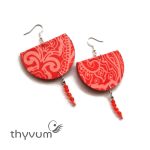 Narancssárga etno stílusú fülbevaló – kézzel készült, egyedi etnikai mintás ékszer, bohém és nőies kiegészítő