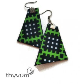 TARA fekete zöld rácsos fülbevaló