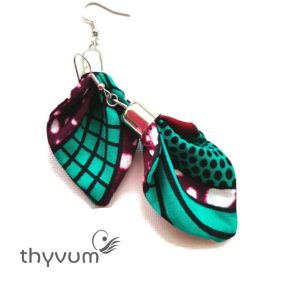 NIA petrolzöld bordó mintás fülbevaló