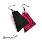 Magenta-fekete sávos mintás fülbevaló - színes textilékszer