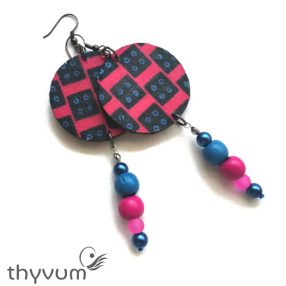 Domino kerek kézműves fülbevaló gyöngydísszel