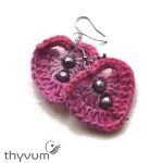 Lilásrózsaszín horgolt fülbevaló – kézzel készült, egyedi kézműves ékszer, bohém és nőies stílusban