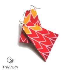 TARA cikk-cakk energia - élénk piros textil fülbevaló, modern textilékszer