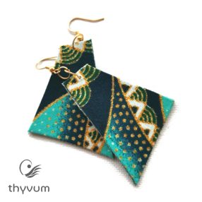 TARA fenyőzöld-türkiz arany csillámos fülbevaló