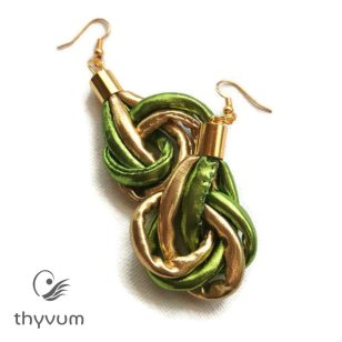 Gordiusz zöld arany színű textil fülbevaló- selyem hatású textilékszer