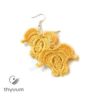 Sárga tulipán horgolt fülbevaló – kézzel készült, egyedi kézműves ékszer, bohém - etno stílusban