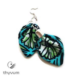   NIA turkizkék zöld virágos kézműves fülbevaló textilékszer