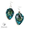  NIA turkizkék zöld virágos kézműves fülbevaló textilékszer