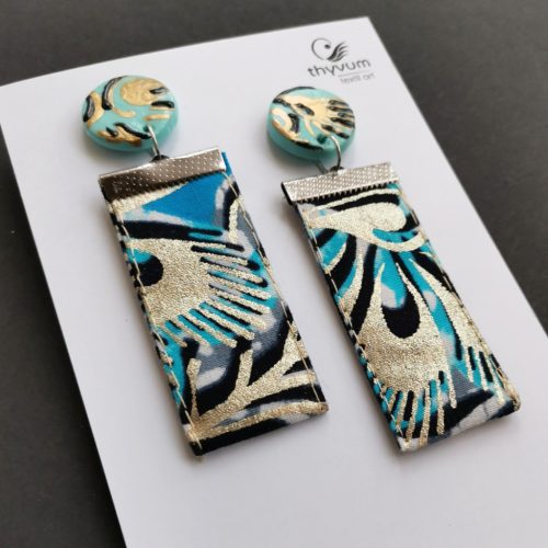 Lizzy karakteres hosszú afrikai textil fülbevaló-Kék-arany