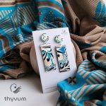 Lizzy karakteres hosszú afrikai textil fülbevaló-Kék-arany