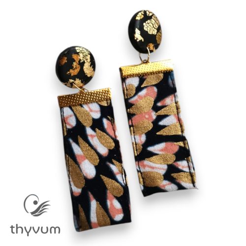 Lizzy karakteres hosszú afrikai textil fülbevaló-Aranyló cseppek