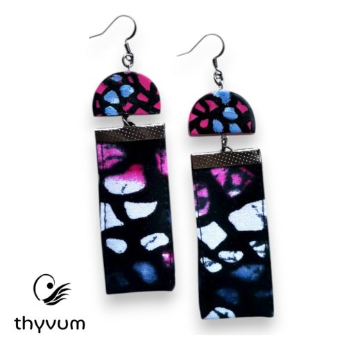 Lizzy karakteres hosszú afrikai textil fülbevaló-Magenta batik