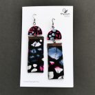 Színes fülbevaló- hosszú magenta batikolt mintás statement textilékszer