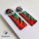 Színes fülbevaló- hosszú zöld-narancsárga mintás design ékszer