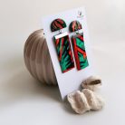 Színes fülbevaló- hosszú zöld-narancsárga mintás design ékszer
