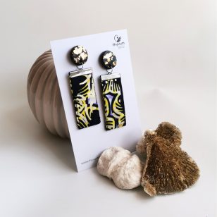 Lizzy Sárga-fekete hosszú afrikai textil fülbevaló