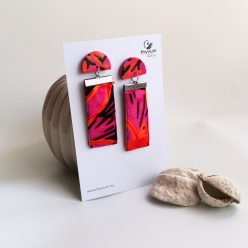 Színes fülbevaló- hosszú pink-narancssárga mintás statement textilékszer