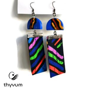 Lizzy Kék szivárvány hosszú lógós afrikai textil fülbevaló