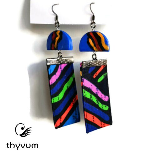 Lizzy Kék szivárvány hosszú lógós afrikai textil fülbevaló