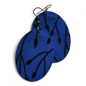 Ovális színes fülbevaló afrikai textilből Kékvilág