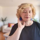 Ovális színes fülbevaló afrikai textilből Kékvilág
