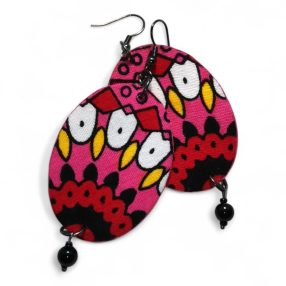 Ovális színes fülbevaló afrikai textilből Pink mandala