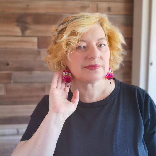 Ovális színes fülbevaló afrikai textilből Pink mandala