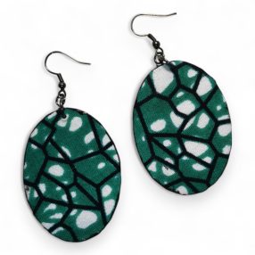   Ovális színes fülbevaló afrikai textilből Zöld márvány