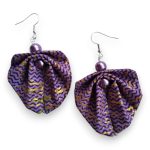 Moyo Leaf levendulalila textilékszer fülbevaló - hajtogatott levél formájú afrikai textilékszer