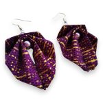Moyo Leaf lila-arany hajtogatott levél forma fülbevaló- egyedi afrikai textilékszer