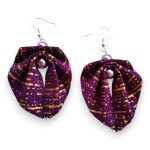 Moyo Leaf lila-arany hajtogatott levél forma fülbevaló- egyedi afrikai textilékszer