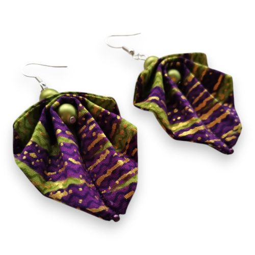 Moyo Leaf lila-zöld textilékszer fülbevaló