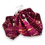 Moyo Leaf hajtogatott levél forma afrikai textil fülbevaló, püspöklila-arany textilékszer