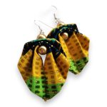 Moyo Leaf sárga zöld afrikai textil fülbevaló- kézzel készült textilékszer hajtogatott levél formában