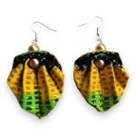 Moyo Leaf sárga zöld afrikai textil fülbevaló- kézzel készült textilékszer hajtogatott levél formában