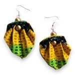 Moyo Leaf sárga zöld afrikai textil fülbevaló- kézzel készült textilékszer hajtogatott levél formában
