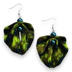 Moyo Leaf kézzel hajtogatott afrikai textil fülbevaló, dzsungelzöld levél formájú ékszer