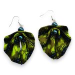 Moyo Leaf kézzel hajtogatott afrikai textil fülbevaló, dzsungelzöld levél formájú ékszer