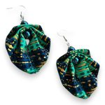 Moyo Leaf türkiz sötétkék kézműves hajtogatott fülbevaló- afrikai textilékszer