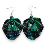 Moyo Leaf türkiz sötétkék kézműves hajtogatott fülbevaló- afrikai textilékszer