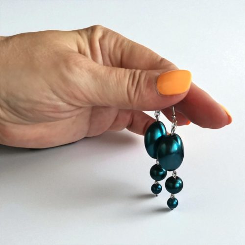 Sötét tengerkék elegáns gyöngyfülbevaló- hosszú lógó fülbevaló
